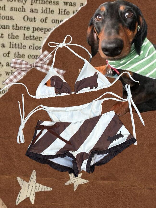 ダックスフンド 3ピースビキニセット Dachshund 3 Piece Bikini Set
